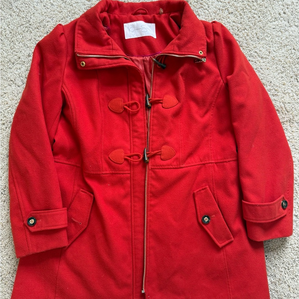 Jessica Simpson Orange Cape Trench Coat with Hood and Belt - Size Medium